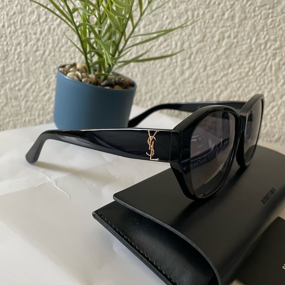 Yves Saint Laurent Black Sunglasses with Gold YSL Logo